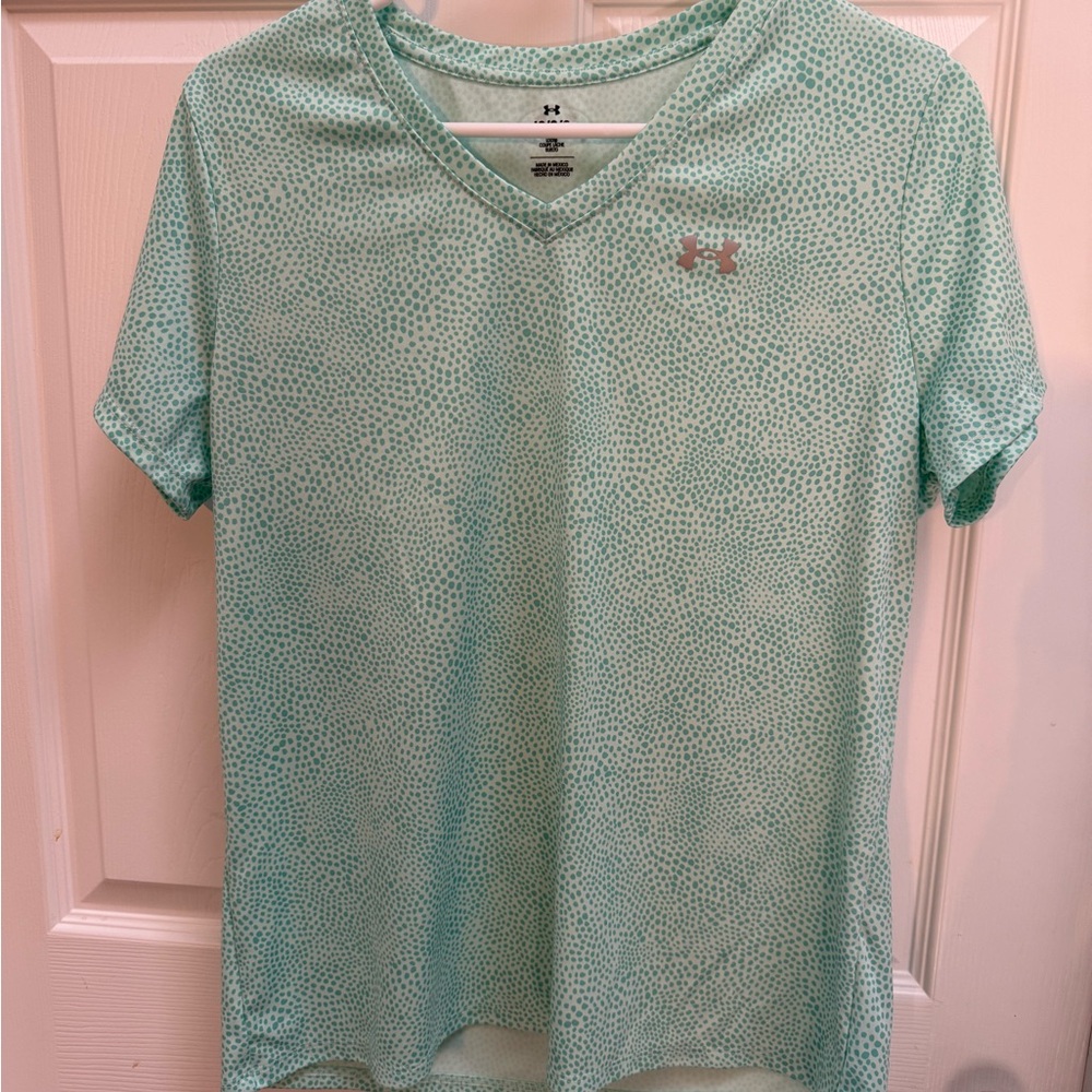 Under Armour Mint and White Short V-Neck Tech Tee